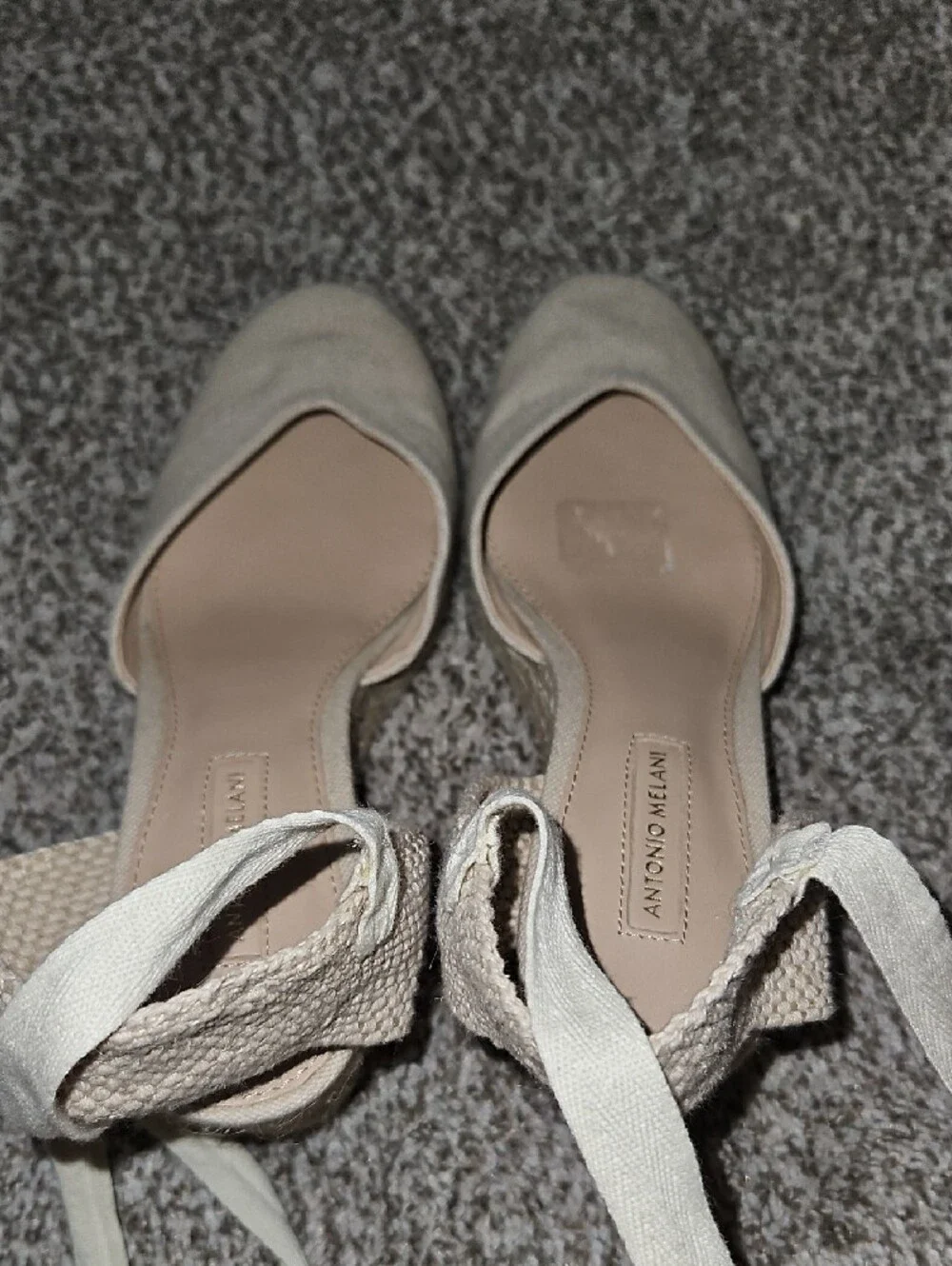 Neutral Beige Canvas Espadrille Wedges with Ankle Wrap — Antonio Melani